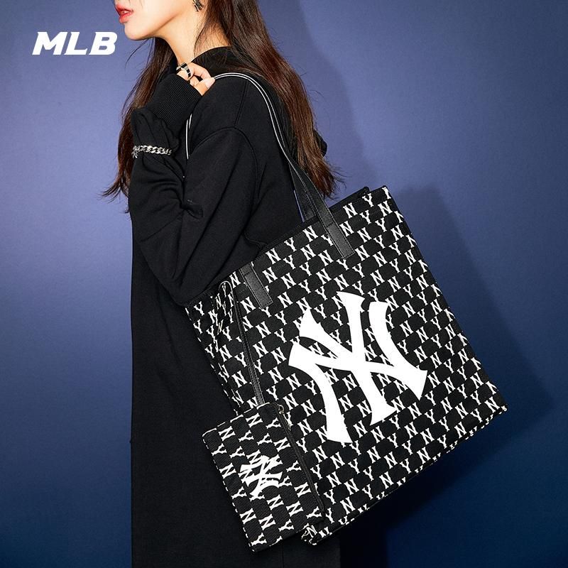 MLB男女复古老花托特包NY挎包休闲黑色时尚21秋季新款ORL01