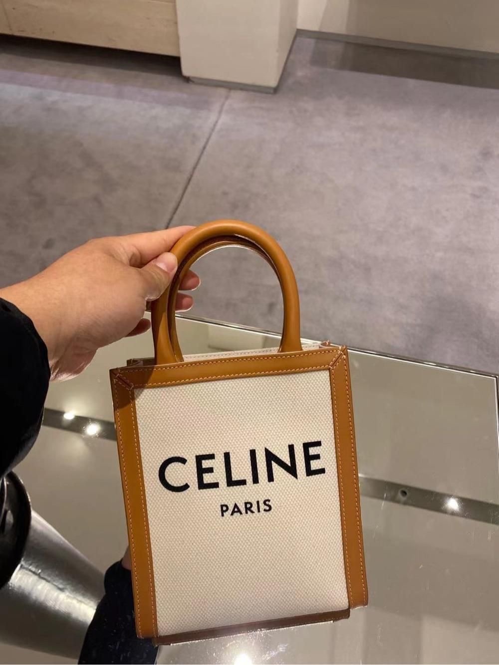 celineminitote帆布拼皮下单买有肩带