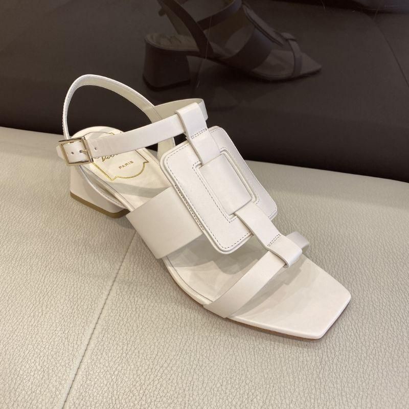 rogerviver白色全皮粗跟4cm凉鞋