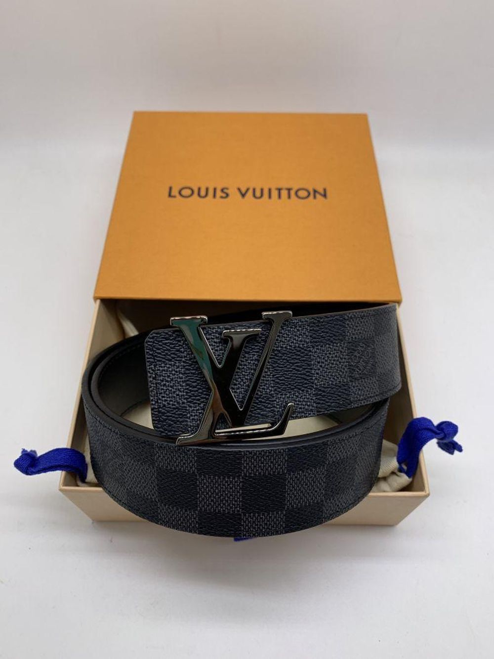 lv黑棋盘格双面腰带经典百搭款潮男必备