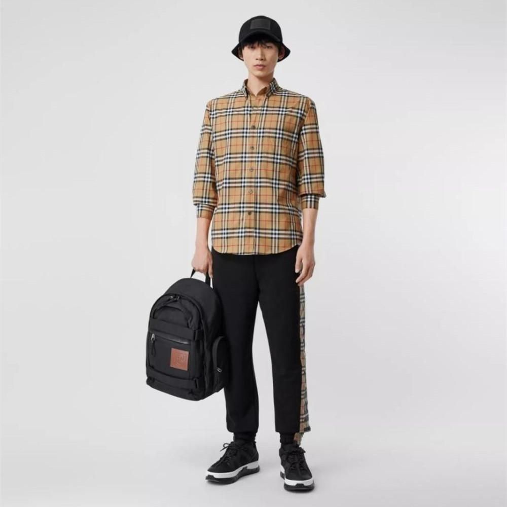现货burberry巴宝莉男士驼色格纹长袖衬衫衬衣折扣款80222681