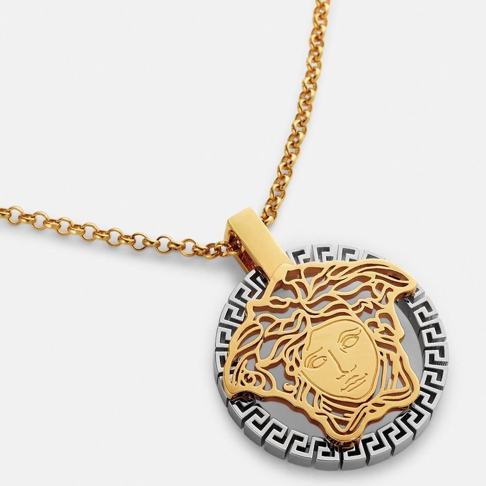 versace范思哲男女同款金色金银色美杜莎头像希腊回纹项链吊坠