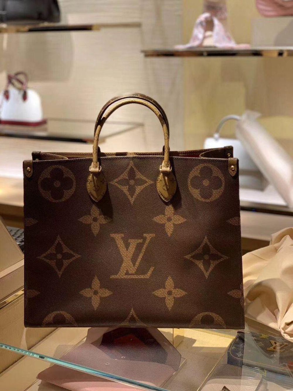 lv路易威登购物袋tote大号老花焦糖色专柜买不到实物超美