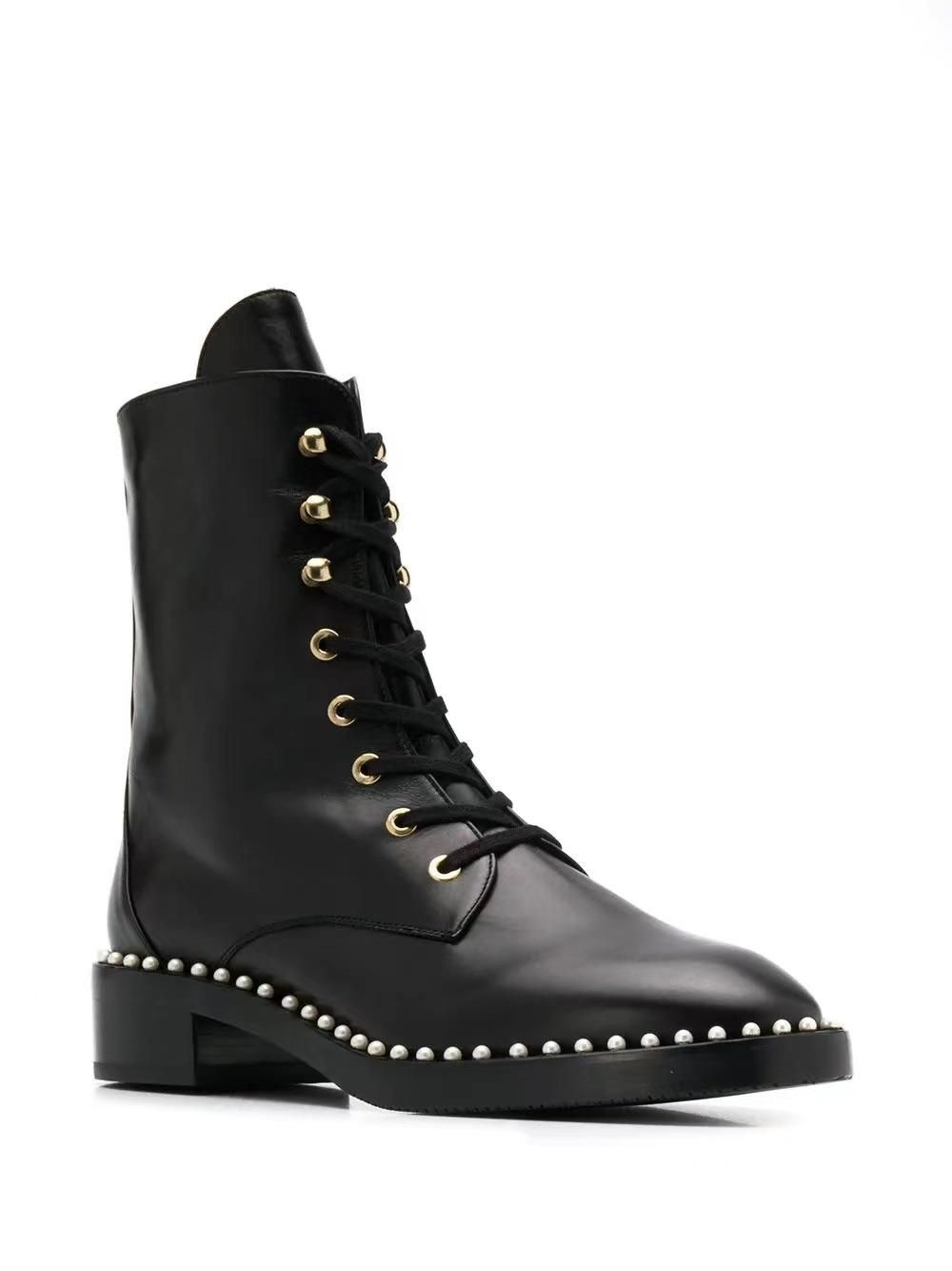 港现杨幂同款stuartweitzmansw马丁靴黑色sondra尖头珍珠靴