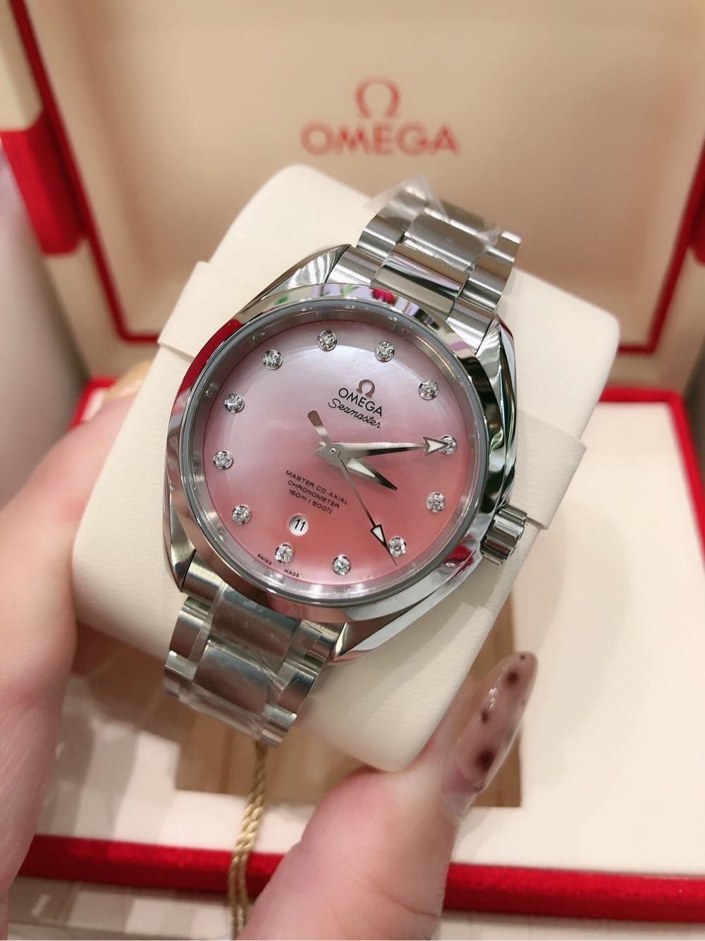 欧米茄海马系列粉色贝母盘自动机械女士腕表23110342057003