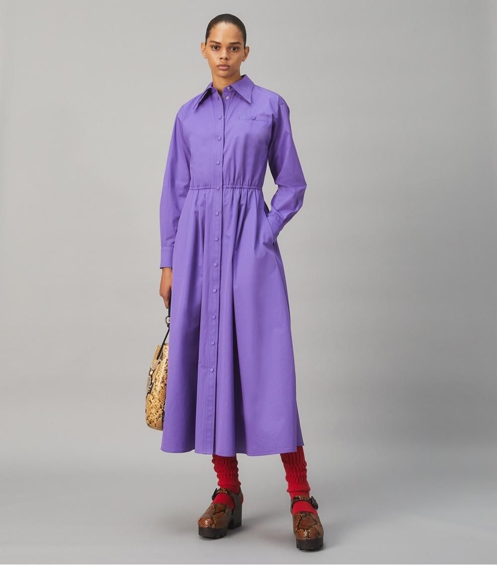 美国正品直邮toryburchtbeleanor纯棉收腰衬衫式连衣裙86256