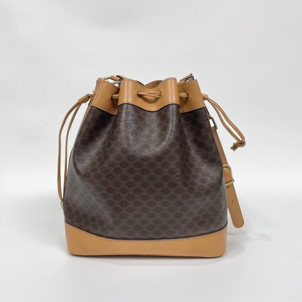 二手95新celine赛琳棕色老花抽绳水桶包单肩包