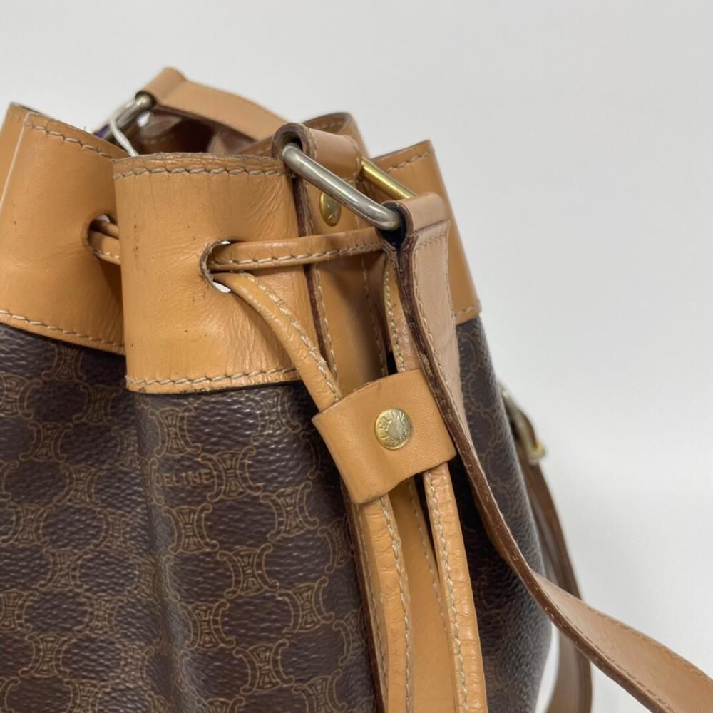 二手95新celine赛琳棕色老花抽绳水桶包单肩包