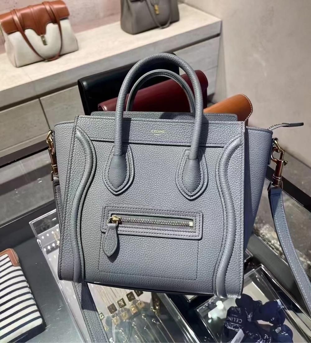 celine赛琳铁锡灰荔枝纹nano笑脸包单肩斜挎手提包