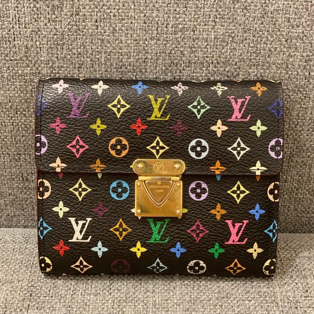 111566日本中古奢侈品lv村上隆限定黑三彩钱包皮夹