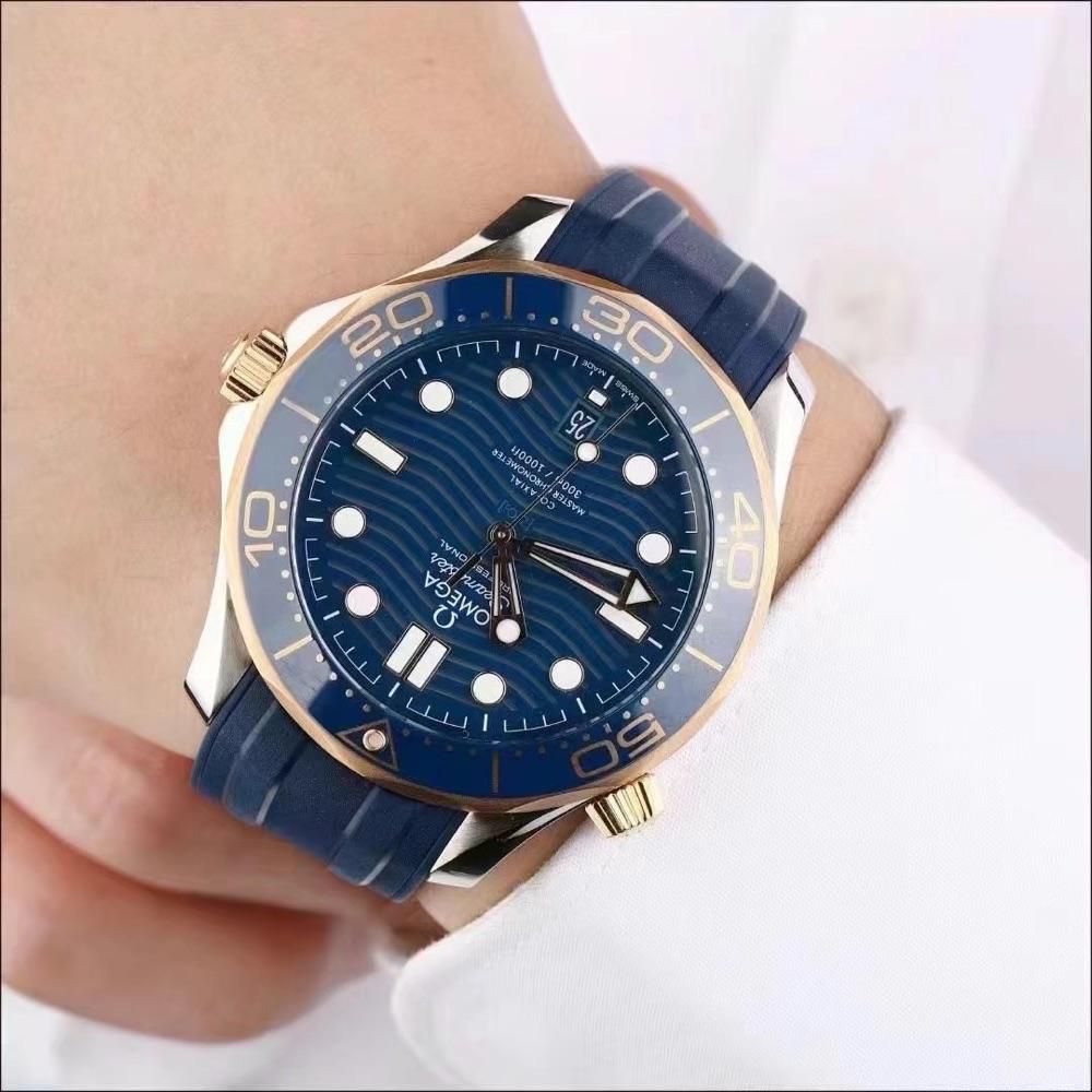 omega歐米伽 seamaster 海馬300 間金藍色橡膠帶42mm機械男表