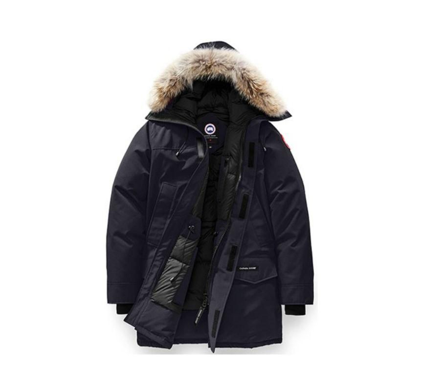 canadagooselangford徽标logo中长款连帽羽绒服男款深蓝色