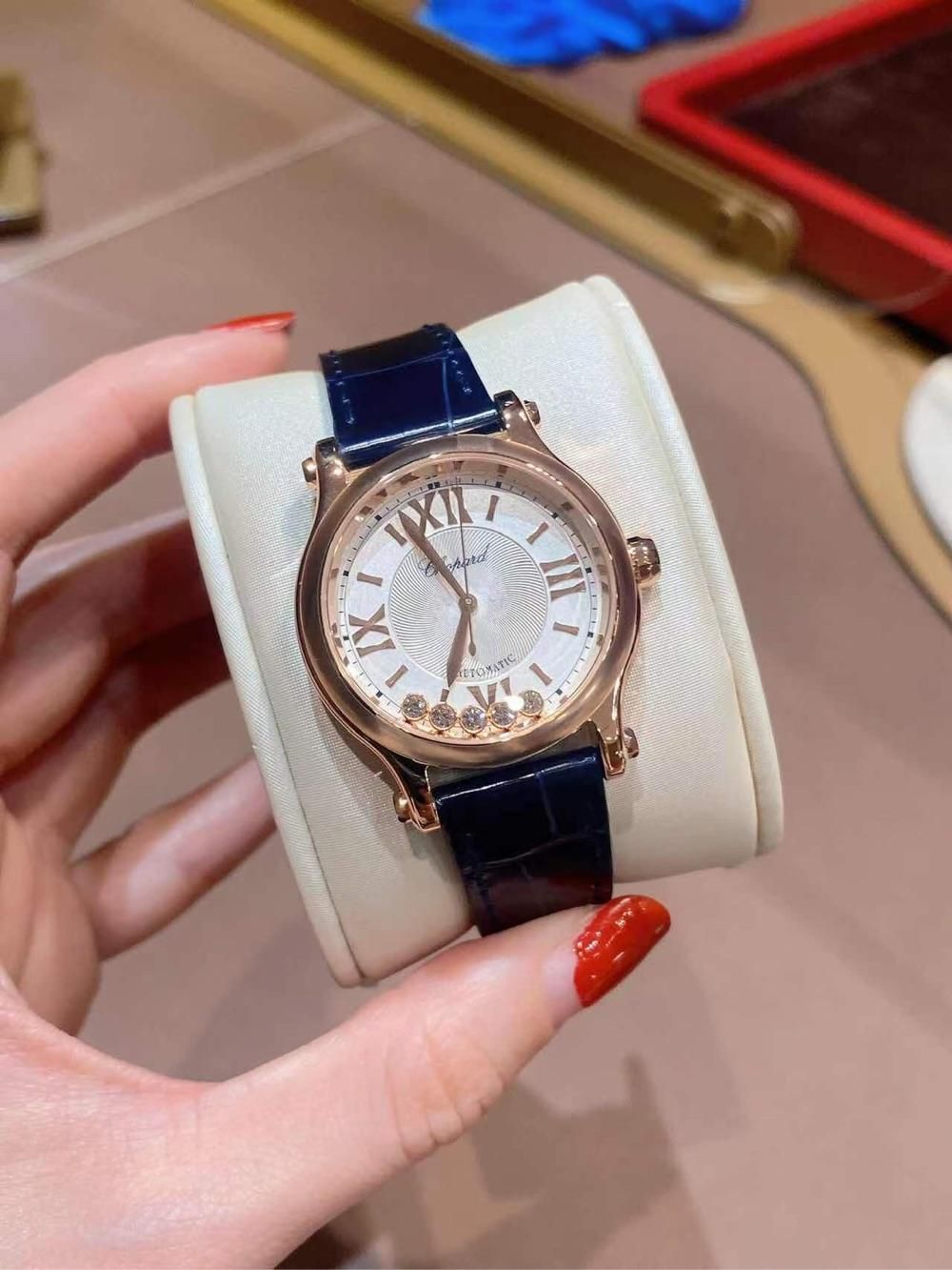 chopard萧邦女表快乐钻石全金33五钻皮带自动机械腕表278608-5001