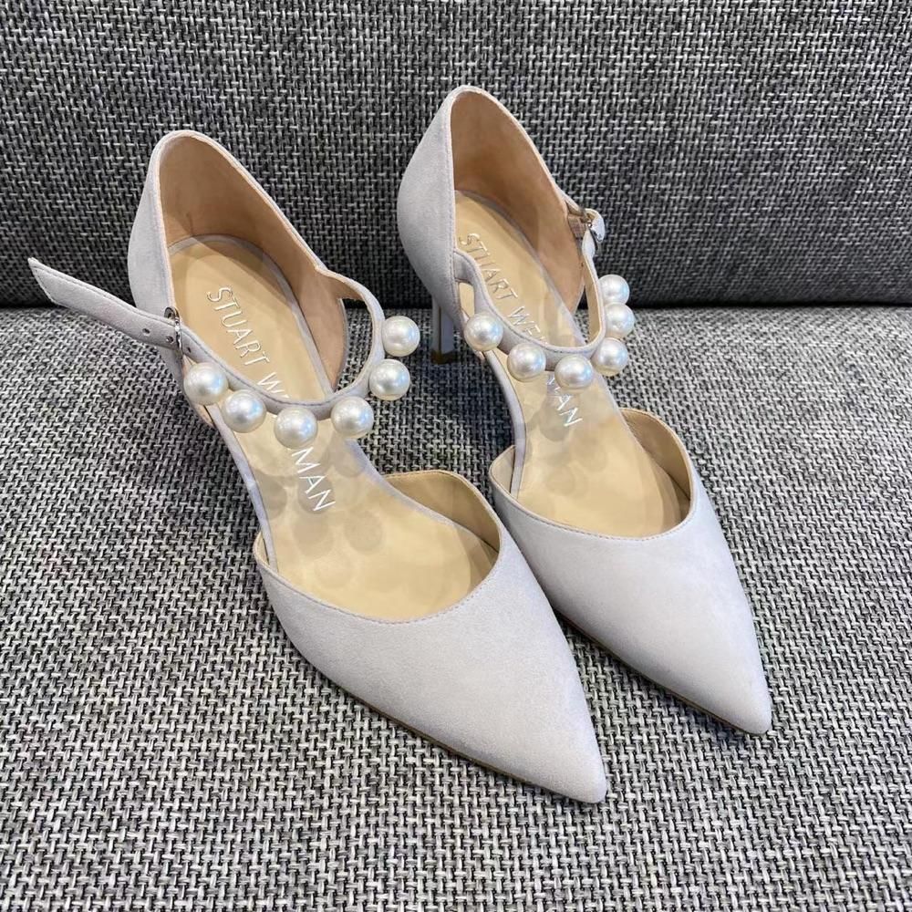 stuartweitzman思缇韦曼sw女鞋裸色尖头珍珠鞋带凉鞋折扣价