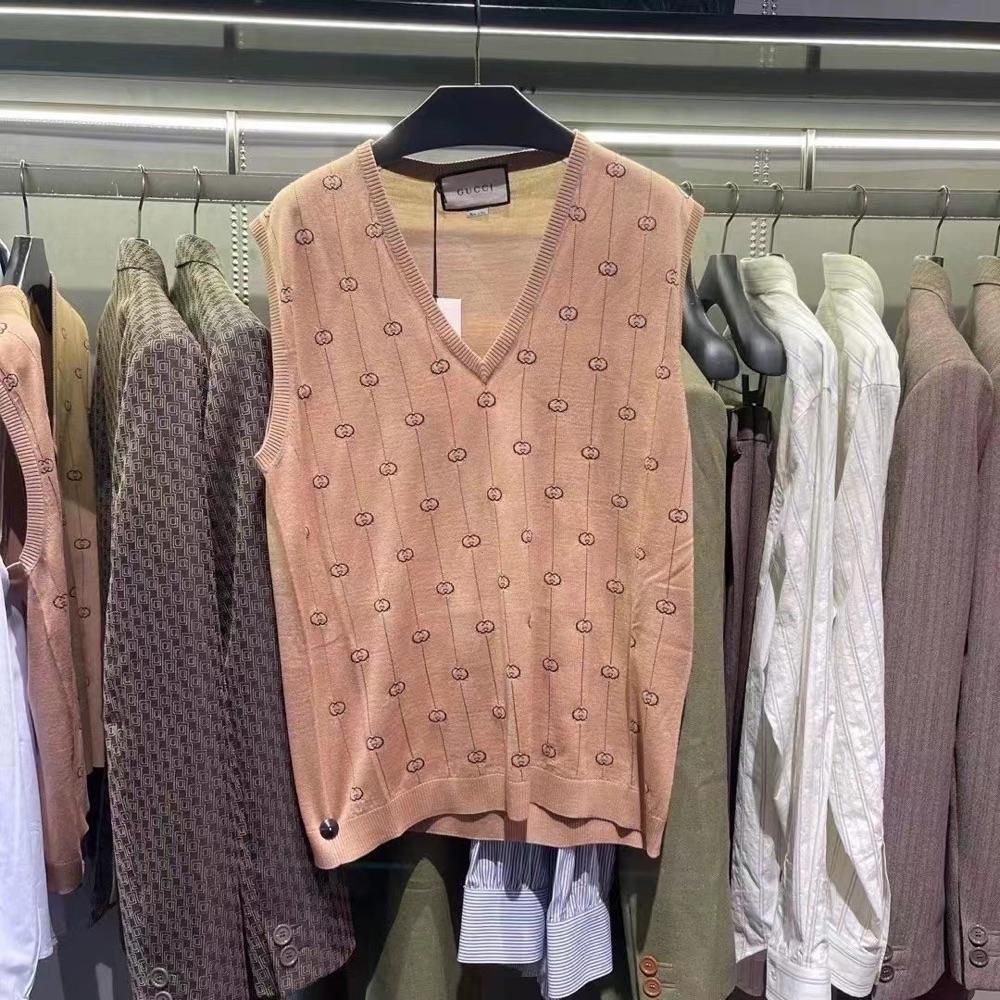 gucci古驰男士羊毛马甲 v领无袖刺绣背心