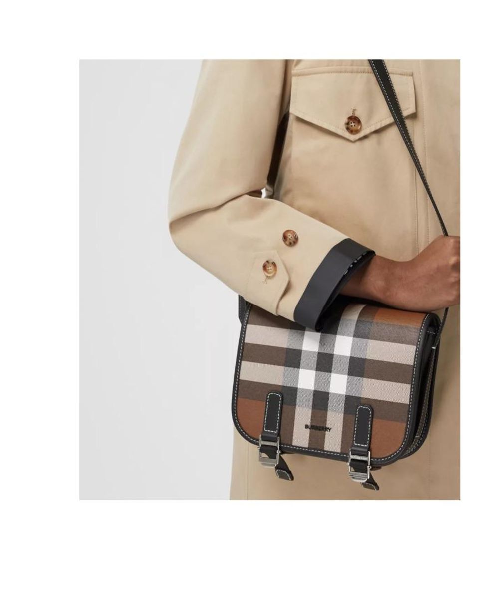 burberry 巴宝莉男包 格子印花翻盖单肩包搭扣复古马鞍包80528041