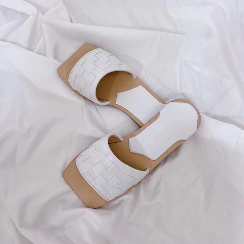 在途bv女士编织平底凉鞋白色可外穿可居家