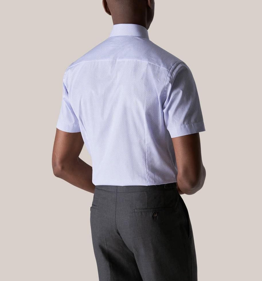 原2千4瑞典eton长绒纯棉蓝白灯塔印花纹理男修身休闲短袖衬衫大牌