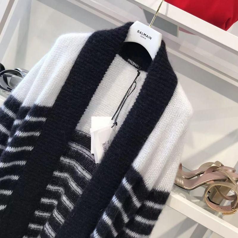 巴尔曼折扣女款羊毛马海毛拼色开衫